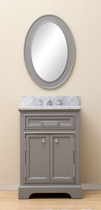 Water Creation Vanity Water Creation DE24CW01CG-O21BX0901 24 Inch Cashmere Grey Single Sink Bathroom Vanity With Matching Framed Mirror And Faucet From The Derby Collection