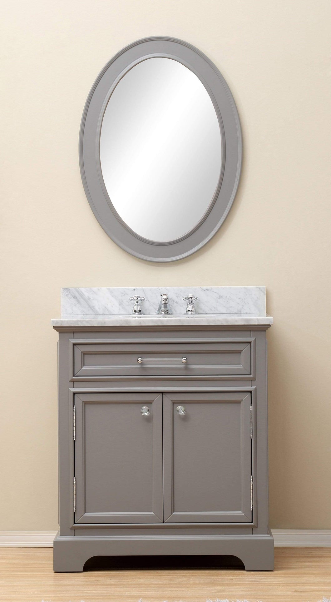 Water Creation Vanity Water Creation DE30CW01CG-O24000000 30 Inch Cashmere Grey Single Sink Bathroom Vanity With Matching Framed Mirror From The Derby Collection