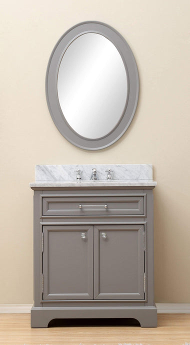 Water Creation Vanity Water Creation DE30CW01CG-O24BX0901 30 Inch Cashmere Grey Single Sink Bathroom Vanity With Matching Framed Mirror And Faucet From The Derby Collection