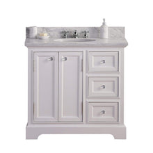 Load image into Gallery viewer, Water Creation Vanity Water Creation DE36CW01PW-000BX0901 36 Inch Wide Pure White Single Sink Carrara Marble Bathroom Vanity With Faucets From The Derby Collection