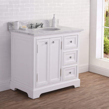 Load image into Gallery viewer, Water Creation Vanity Water Creation DE36CW01PW-000BX0901 36 Inch Wide Pure White Single Sink Carrara Marble Bathroom Vanity With Faucets From The Derby Collection