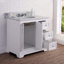 Load image into Gallery viewer, Water Creation Vanity Water Creation DE36CW01PW-000BX0901 36 Inch Wide Pure White Single Sink Carrara Marble Bathroom Vanity With Faucets From The Derby Collection