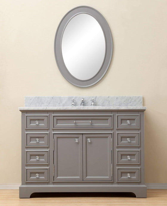 Water Creation Vanity Water Creation DE48CW01CG-O24BX0901 48 Inch Cashmere Grey Single Sink Bathroom Vanity With Matching Framed Mirror And Faucet From The Derby Collection