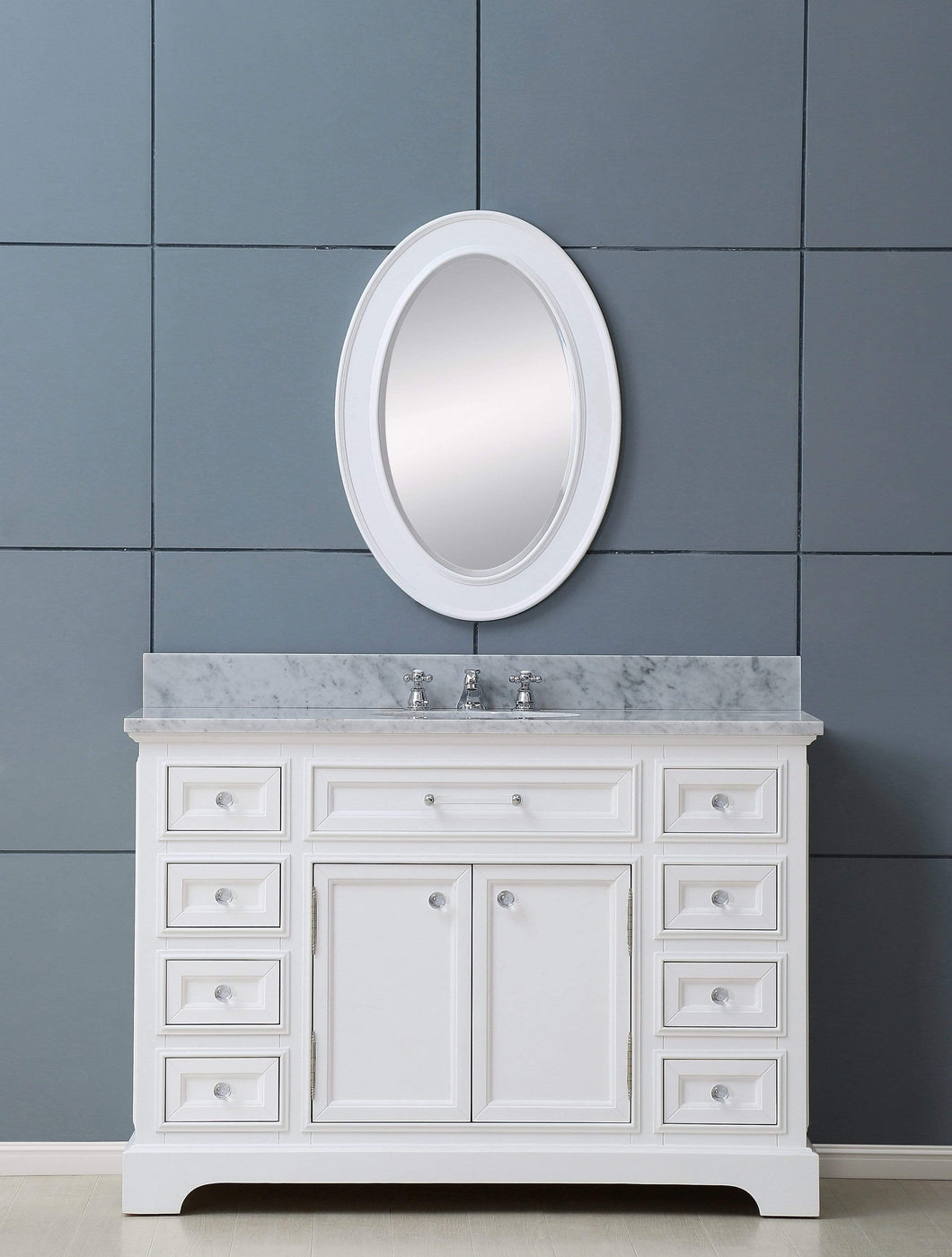 Water Creation Vanity Water Creation DE48CW01PW-000BX0901 48 Inch Pure White Single Sink Bathroom Vanity With Faucet From The Derby Collection
