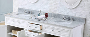 Water Creation Vanity Water Creation DE60CW01PW-000BX0901 60 Inch Pure White Double Sink Bathroom Vanity With Faucet From The Derby Collection