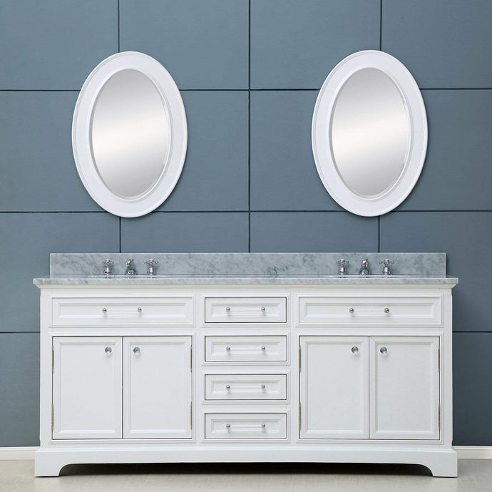 Water Creation Vanity Water Creation DE60CW01PW-000BX0901 60 Inch Pure White Double Sink Bathroom Vanity With Faucet From The Derby Collection