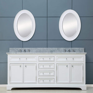 Water Creation Vanity Water Creation DE60CW01PW-O21BX0901 60 Inch Pure White Double Sink Bathroom Vanity With Matching Framed Mirrors And Faucets From The Derby Collection