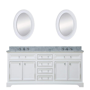 Water Creation Vanity Water Creation DE60CW01PW-O21BX0901 60 Inch Pure White Double Sink Bathroom Vanity With Matching Framed Mirrors And Faucets From The Derby Collection