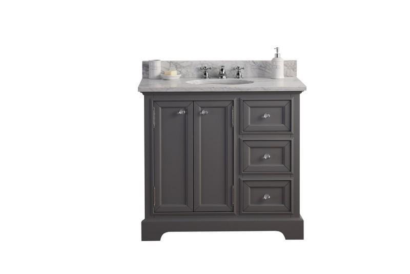 Water Creation Vanity Water Creation DERBY36G Derby 36 Cashmere Grey Single Sink Carrara Marble Bathroom Vanity