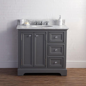 Water Creation Vanity Water Creation DERBY36G Derby 36 Cashmere Grey Single Sink Carrara Marble Bathroom Vanity