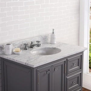 Water Creation Vanity Water Creation DERBY36GB Derby 36 Cashmere Grey Single Sink Carrara Marble Bathroom Vanity With Matching Mirror