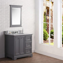Load image into Gallery viewer, Water Creation Vanity Water Creation DERBY36GB Derby 36 Cashmere Grey Single Sink Carrara Marble Bathroom Vanity With Matching Mirror