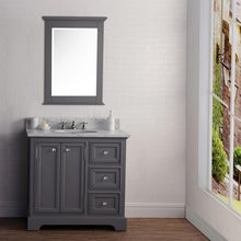 Load image into Gallery viewer, Water Creation Vanity Water Creation DERBY36GB Derby 36 Cashmere Grey Single Sink Carrara Marble Bathroom Vanity With Matching Mirror