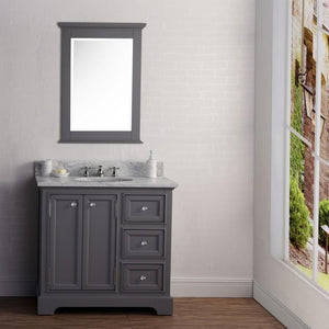 Water Creation Vanity Water Creation DERBY36GB Derby 36 Cashmere Grey Single Sink Carrara Marble Bathroom Vanity With Matching Mirror
