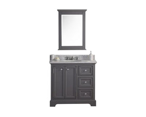 Water Creation Vanity Water Creation DERBY36GB Derby 36 Cashmere Grey Single Sink Carrara Marble Bathroom Vanity With Matching Mirror