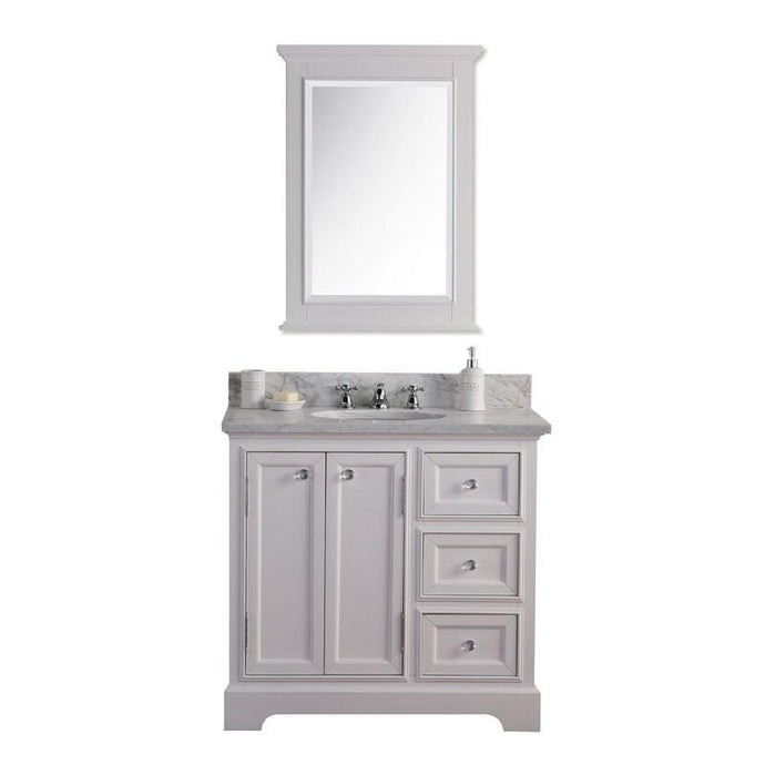 Water Creation Vanity Water Creation DERBY36WB Derby 36 Pure White Single Sink Carrara Marble Bathroom Vanity With Matching Mirror