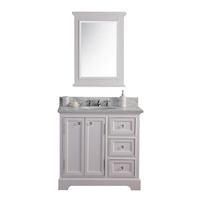 Water Creation Vanity Water Creation DERBY36WB Derby 36 Pure White Single Sink Carrara Marble Bathroom Vanity With Matching Mirror