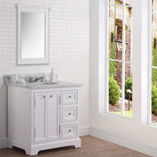 Load image into Gallery viewer, Water Creation Vanity Water Creation DERBY36WB Derby 36 Pure White Single Sink Carrara Marble Bathroom Vanity With Matching Mirror