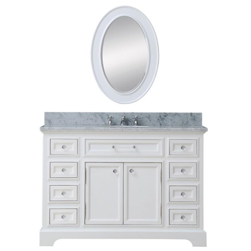 Water Creation Vanity Water Creation DERBY48WB Derby 48 Inch Pure White Single Sink Bathroom Vanity With Matching Framed Mirror