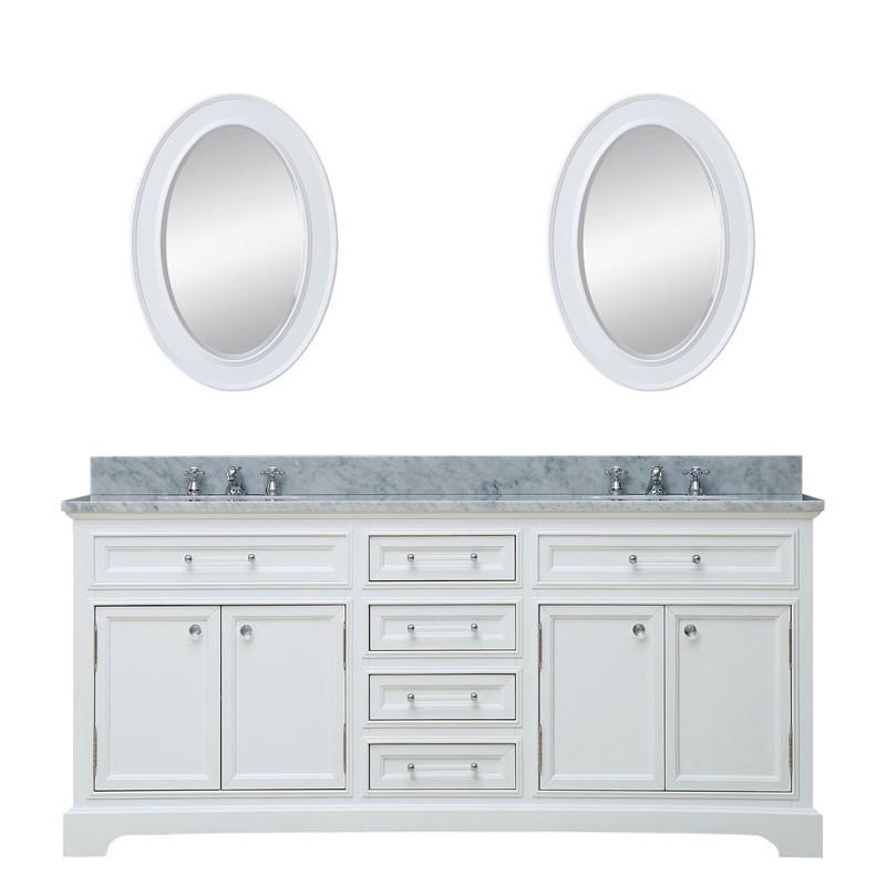 Water Creation Vanity Water Creation DERBY72WB Derby 72 Inch Pure White Double Sink Bathroom Vanity With 2 Matching Framed Mirrors