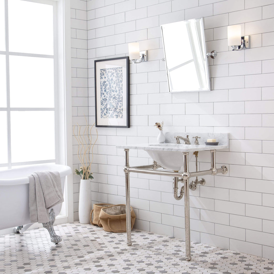 Water Creation Vanity Water Creation EB30C-0500 Embassy 30 Inch Wide Single Wash Stand, P-Trap, and Counter Top with Basin included in Polished Nickel (PVD) Finish