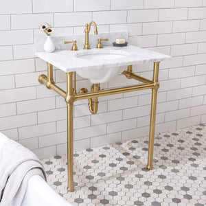 Water Creation Vanity Water Creation EB30D-0612 Embassy 30 Inch Wide Single Wash Stand, P-Trap, Counter Top with Basin, and F2-0012 Faucet included in Satin Gold Finish