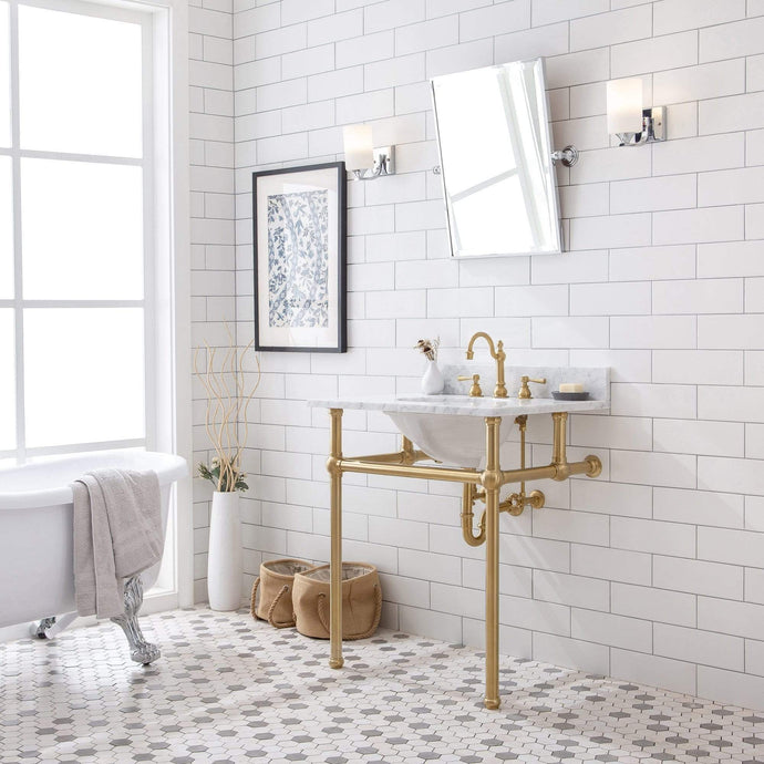 Water Creation Vanity Water Creation EB30D-0612 Embassy 30 Inch Wide Single Wash Stand, P-Trap, Counter Top with Basin, and F2-0012 Faucet included in Satin Gold Finish