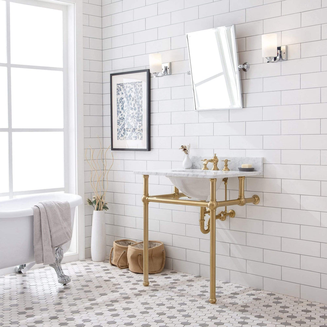 Water Creation Vanity Water Creation EB30D-0613 Embassy 30 Inch Wide Single Wash Stand, P-Trap, Counter Top with Basin, and F2-0013 Faucet included in Satin Gold Finish