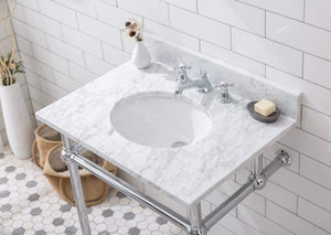 Water Creation Vanity Water Creation EB30E-0109 Embassy 30 Inch Wide Single Wash Stand, P-Trap, Counter Top with Basin, F2-0009 Faucet and Mirror included in Chrome Finish