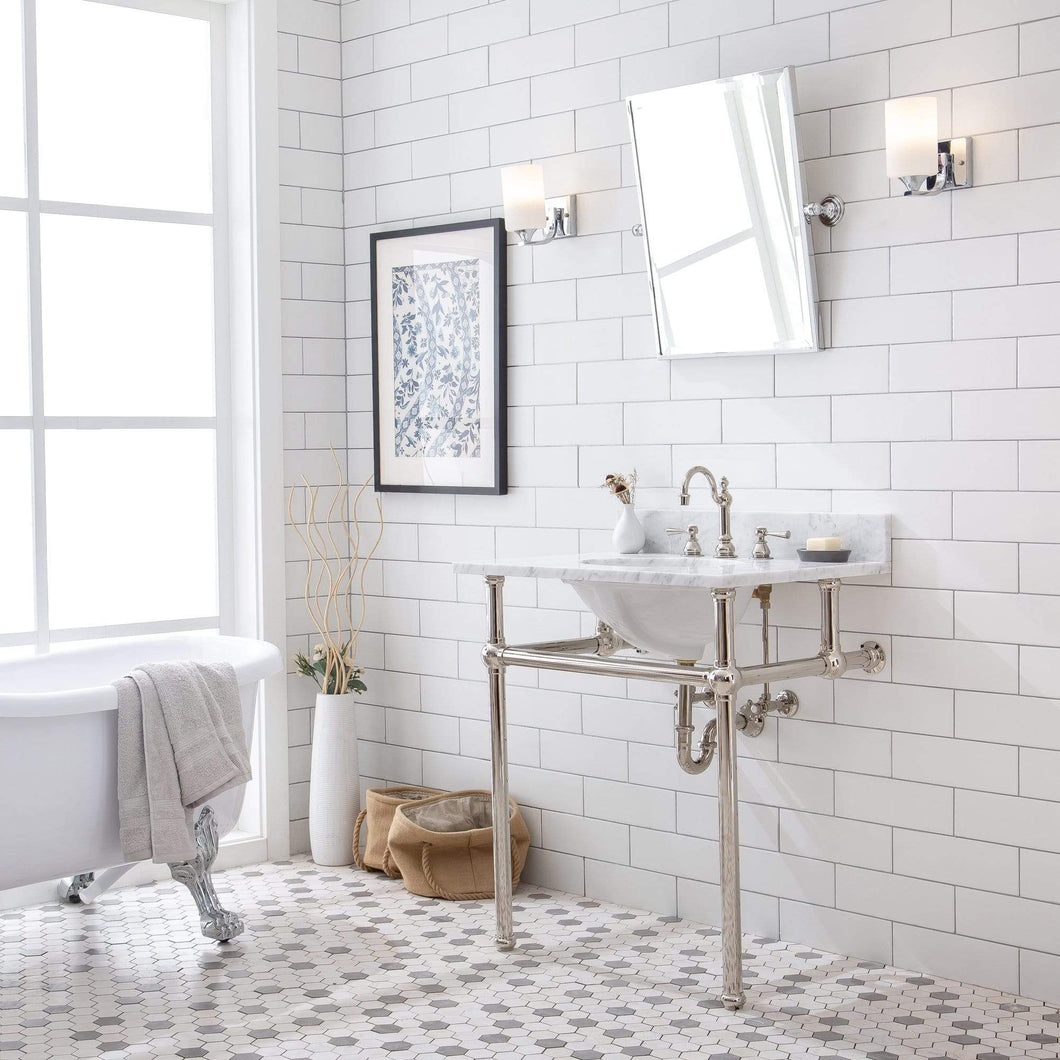Water Creation Vanity Water Creation EB30E-0512 Embassy 30 Inch Wide Single Wash Stand, P-Trap, Counter Top with Basin, F2-0012 Faucet and Mirror included in Polished Nickel (PVD) Finish