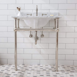 Water Creation Vanity Water Creation EB30E-0512 Embassy 30 Inch Wide Single Wash Stand, P-Trap, Counter Top with Basin, F2-0012 Faucet and Mirror included in Polished Nickel (PVD) Finish