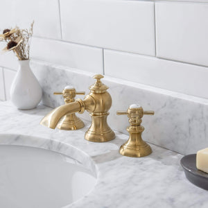Water Creation Vanity Water Creation EB30E-0613 Embassy 30 Inch Wide Single Wash Stand, P-Trap, Counter Top with Basin, F2-0013 Faucet and Mirror included in Satin Gold Finish