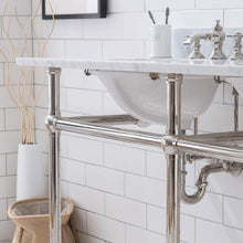 Load image into Gallery viewer, Water Creation Vanity Water Creation EB60E-0513 Embassy 60 Inch Wide Double Wash Stand, P-Trap, Counter Top with Basin, F2-0013 Faucet and Mirror included in Polished Nickel (PVD) Finish