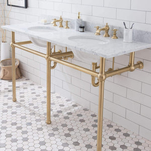 Water Creation Vanity Water Creation EB60E-0613 Embassy 60 Inch Wide Double Wash Stand, P-Trap, Counter Top with Basin, F2-0013 Faucet and Mirror included in Satin Gold Finish