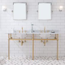 Load image into Gallery viewer, Water Creation Vanity Water Creation EB72D-0612 Embassy 72 Inch Wide Double Wash Stand, P-Trap, Counter Top with Basin, and F2-0012 Faucet included in Satin Gold Finish