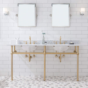 Water Creation Vanity Water Creation EB72D-0612 Embassy 72 Inch Wide Double Wash Stand, P-Trap, Counter Top with Basin, and F2-0012 Faucet included in Satin Gold Finish