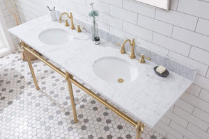 Water Creation Vanity Water Creation EB72D-0612 Embassy 72 Inch Wide Double Wash Stand, P-Trap, Counter Top with Basin, and F2-0012 Faucet included in Satin Gold Finish