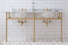 Load image into Gallery viewer, Water Creation Vanity Water Creation EB72E-0613 Embassy 72 Inch Wide Double Wash Stand, P-Trap, Counter Top with Basin, F2-0013 Faucet and Mirror included in Satin Gold Finish