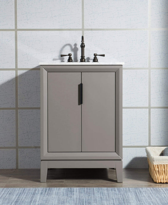 Water Creation EL24CW03CG-R21TL1203 Elizabeth 24-Inch Single Sink Carrara White Marble Vanity In Cashmere Grey With Matching Mirror(s) and F2-0012-03-TL Lavatory Faucet(s)