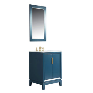 Water Creation Vanity Water Creation EL24CW06MB-R21FX1306 Elizabeth 24-Inch Single Sink Carrara White Marble Vanity In Monarch Blue With Matching Mirror(s) and F2-0013-06-FX Lavatory Faucet(s)