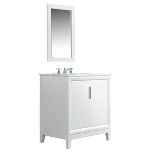 Water Creation Vanity Water Creation EL30CW01PW-R21BX0901 Elizabeth 30-Inch Single Sink Carrara White Marble Vanity In Pure White With Matching Mirror(s) and F2-0009-01-BX Lavatory Faucet(s)