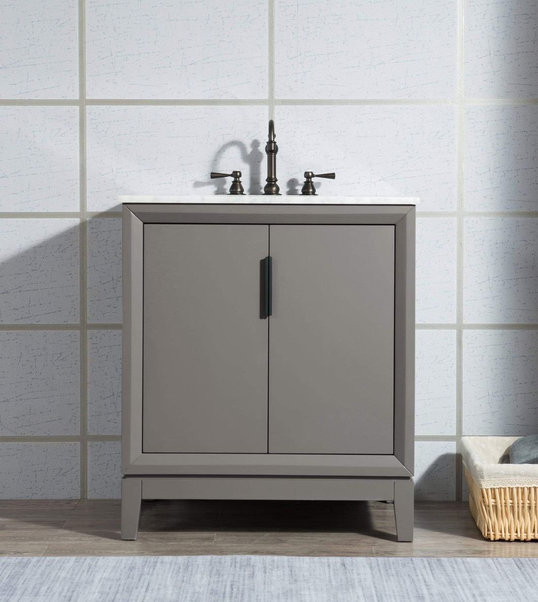 Water Creation Vanity Water Creation EL30CW03CG-R21TL1203 Elizabeth 30-Inch Single Sink Carrara White Marble Vanity In Cashmere Grey With Matching Mirror(s) and F2-0012-03-TL Lavatory Faucet(s)
