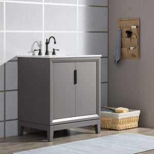 Water Creation Vanity Water Creation EL30CW03CG-R21TL1203 Elizabeth 30-Inch Single Sink Carrara White Marble Vanity In Cashmere Grey With Matching Mirror(s) and F2-0012-03-TL Lavatory Faucet(s)