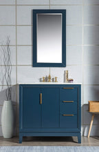 Load image into Gallery viewer, Water Creation Vanity Water Creation EL36CW06MB-R21FX1306 Elizabeth 36-Inch Single Sink Carrara White Marble Vanity In Monarch Blue With Matching Mirror(s) and F2-0013-06-FX Lavatory Faucet(s)