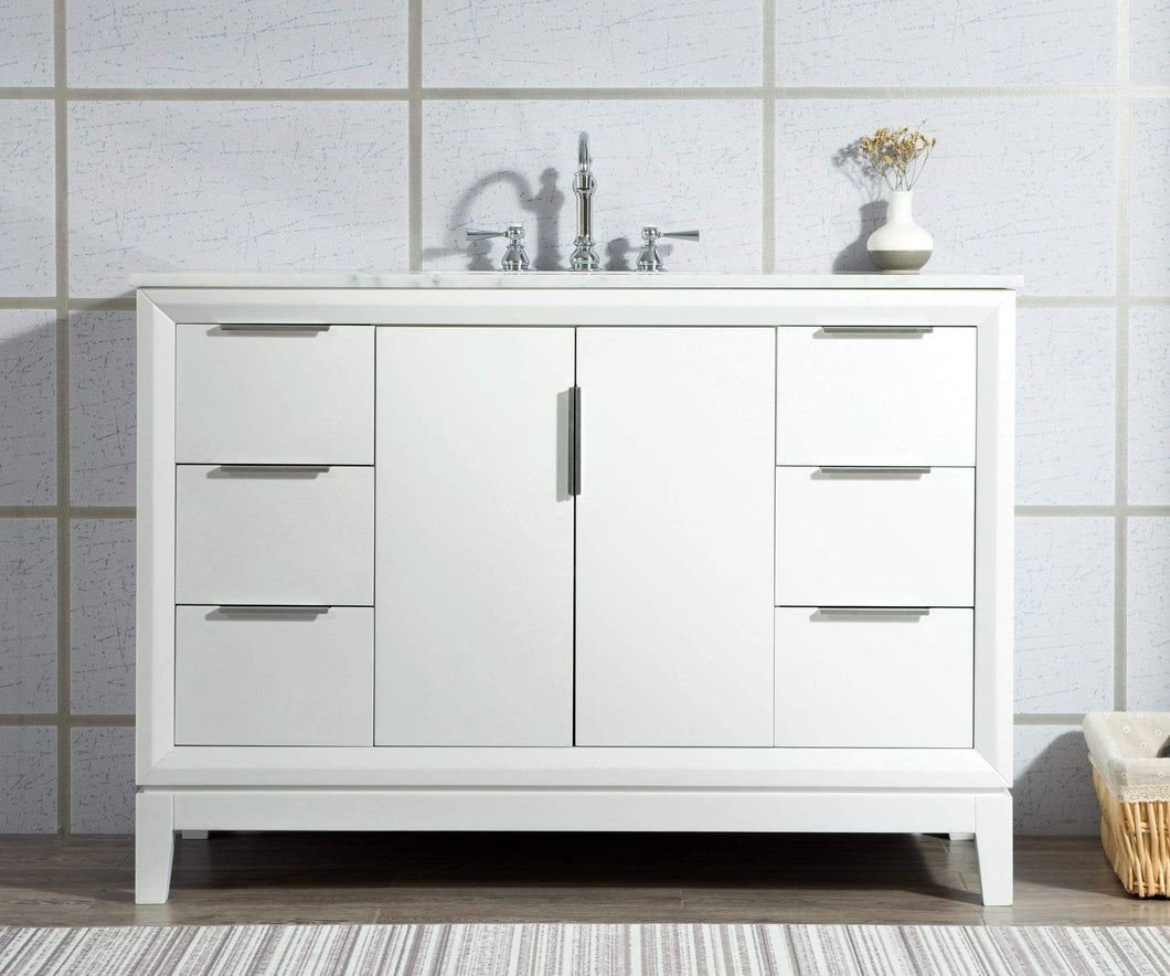 Water Creation Vanity Water Creation EL48CW01PW-R21TL1201 Elizabeth 48-Inch Single Sink Carrara White Marble Vanity In Pure White With Matching Mirror(s) and F2-0012-01-TL Lavatory Faucet(s)