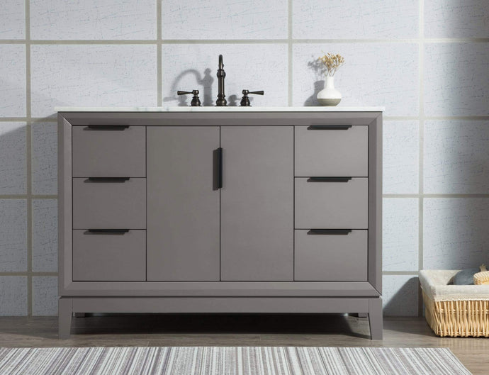 Water Creation Vanity Water Creation EL48CW03CG-R21TL1203 Elizabeth 48-Inch Single Sink Carrara White Marble Vanity In Cashmere Grey With Matching Mirror(s) and F2-0012-03-TL Lavatory Faucet(s)