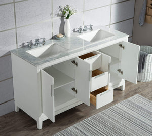 Water Creation Vanity Water Creation EL60CW01PW-000BX0901 Elizabeth 60-Inch Double Sink Carrara White Marble Vanity In Pure White  With F2-0009-01-BX Lavatory Faucet(s)