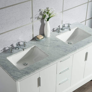 Water Creation Vanity Water Creation EL60CW01PW-R21BX0901 Elizabeth 60-Inch Double Sink Carrara White Marble Vanity In Pure White With Matching Mirror(s) and F2-0009-01-BX Lavatory Faucet(s)