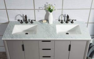 Water Creation Vanity Water Creation EL60CW03CG-R21TL1203 Elizabeth 60-Inch Double Sink Carrara White Marble Vanity In Cashmere Grey With Matching Mirror(s) and F2-0012-03-TL Lavatory Faucet(s)