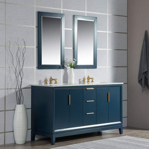 Water Creation Vanity Water Creation EL60CW06MB-000FX1306 Elizabeth 60-Inch Double Sink Carrara White Marble Vanity In Monarch Blue  With F2-0013-06-FX Lavatory Faucet(s)